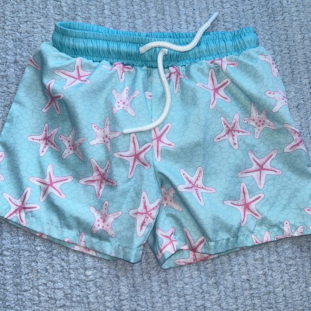 Classic Whimsy swim trunks 12-18 months blue with pink starfish